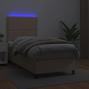 Cama box spring c/ colchão/LED 80x200cm couro artif. cappuccino