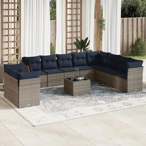 vidaXL 11 pcs conjunto sofás de jardim c/ almofadões vime PE cinzento