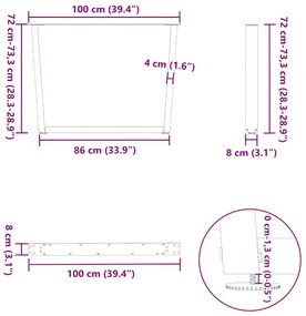 Mesa de jantar pernas 2pcs forma V 100x(72-73,3)cm aço branco