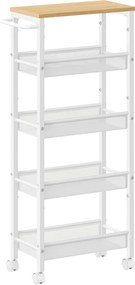 Carrinho de cozinha ou casa de banho 5 níveis estreito 22 x 45,4 x 99,6 carvalho e branco