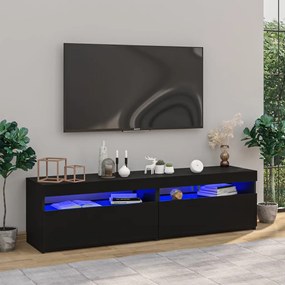 Móveis de TV com luzes LED 2 pcs 75x35x40 cm preto brilhante