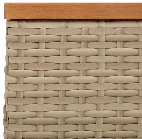 Mesa de jardim 70x70x25 cm vime e madeira de acácia maciça bege