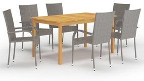 vidaXL 7 pcs conjunto de jantar para jardim cinzento