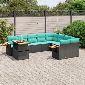 vidaXL 10 pcs conjunto de sofás p/ jardim c/ almofadões vime PE preto
