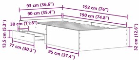 Cama vidaXL Artisan Carvalho 90x190 cm Madeira MDF