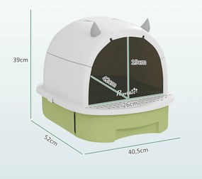 Caixa de Areia para Gatos Fechada com Tampa e Bandeja Amovíveis Filtro de Carvão e Pá 40,5x52x39 cm Branco e Verde