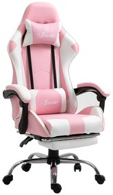 Vinsetto Cadeira de Gaming Reclinável Giratória com Apoio para a Cabeça Apoio para os Pés e Almofada Lombar 64x67x119-127 cm Rosa