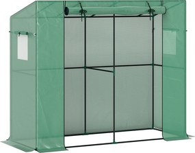 Outsunny Mini estufa, estufa encostada com porta enrolável e janelas de tela, resistente aos UV, para flores, mudas, plantas, verde | Aosom Portugal