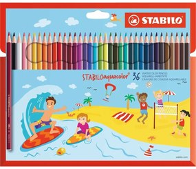 Lápiz de Cor Aquarela Stabilo Aquacolor Multicolor 36 Peças