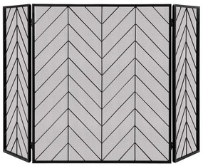 Proteção dobrável da lareira de 3 painéis do ferro forjado com dobradiças flexíveis quadro resistente para a sala de visitas 133 x 78 x 2 cm Preto