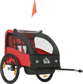 HOMCOM Reboque de Bicicleta para Crianças acima de 18 Meses com 2 Lugares com Cinto de Segurança e Armazenamento 140x88x90cm Vermelho | Aosom Portugal