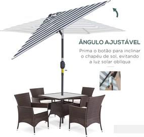 Chapéu de Sol Exterior Ø230 cm com Ângulo Ajustável e Manivela Impermeável Azul e Branco