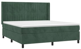 Cama box spring c/ colchão/LED 180x200 cm veludo verde-escuro