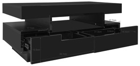 Mesa de Centro com Faixa LED Integrada, 4 Gavetas Frontais e Traseiras,80x50x36cm, Preto