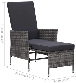 3 pcs conjunto lounge de jardim c/ almofadões vime PE cinzento