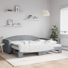 vidaXL Sofá-cama c/ gavetão e colchões 90x200 cm tecido cinzento-claro