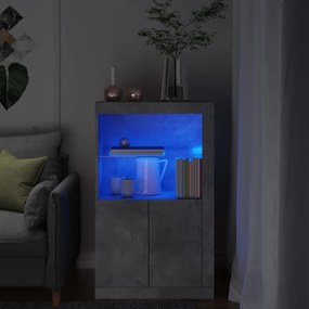Armário de apoio c/ luzes LED derivados madeira cinza cimento
