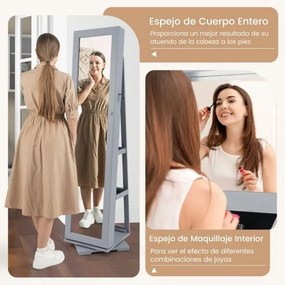 Espelho giratório 360° para joias com espelho de corpo inteiro Organizador de joias com espelho para maquilhagem 39 x 39 x 161 cm Cinza escuro