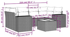 7 pcs conjunto de sofás p/ jardim c/ almofadões vime PE preto
