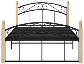 Estrutura de cama 120x200cm metal/madeira carvalho maciça preto