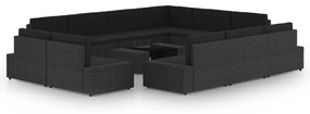 12 pcs conjunto lounge de jardim c/ almofadões vime PE preto