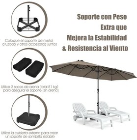 Guarda-sol duplo jardim 4,6 x 2,7 m com manivela e Base areia Estrutura com 12 varetas para jardim Café