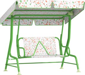 Baloiço de Jardim para Crianças com 2 Lugares Toldo Ajustável Cinto de Segurança e Desenho de Borboletas 112x75x120 cm Verde