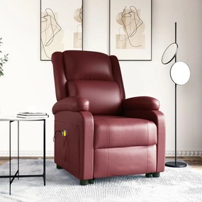 vidaXL Poltrona massagens elevatória couro artificial vermelho tinto