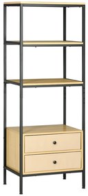 Estante de 4 Níveis com 2 Gavetas de Tecido não Tecido e Estrutura de Aço 60x40x163 cm Madeira e Preto