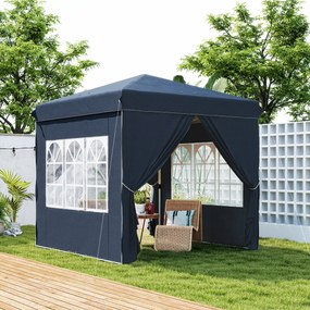 Tenda Dobrável Pop-Up 248x248x270 cm com 4 Paredes Laterais Anti-UV Altura Ajustável e Bolsa de Transporte Azul Escuro