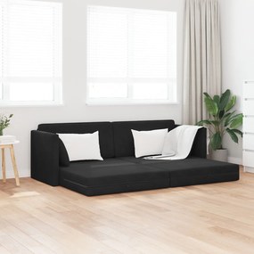 Sofá Cama de Piso 2-em-1 Preto 213x144x60 cm Poliéster