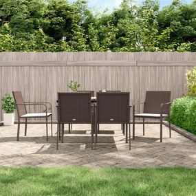 vidaXL 7 pcs conjunto de jantar p/ jardim c/ almofadões vime PE e aço