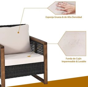 Conjunto de mobiliário de jardim 3 peças 2 sofás de rattan PE com mesa de café com almofadas laváveis para jardim, piscina, alpendre