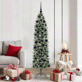 vidaXL Árvore Slim de Natal Artificial Verde e Branco 180 cm