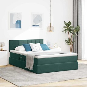 vidaXL Cama com arrumação e LED Verde Escuro 140 x 200 cm Veludo