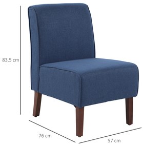 HOMCOM Poltrona de jantar Sala de estar sem braços Cadeira individual com assento acolchoado e pernas de madeira 57x76x83,5 cm Azul