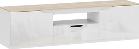 HOMCOM Lowboard para TV, alto brilho, para televisores até 165,1 cm, 3 compartimentos, gaveta, 160 x 38 x 43 cm, madeira natural | Aosom Portugal