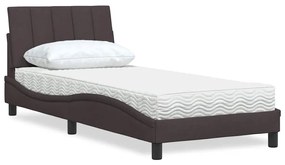 Cama com colchão 90x200 cm tecido castanho-escuro