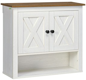 kleankin Armário Casa de Banho de Parede com 2 Portas e Prateleiras de Armazenamento 60x19,5x52,5 cm Branco e Madeira | Aosom Portugal