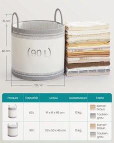 Cesto para roupa suja 90 L com tampa e pega 50 x 50 x 46 cm cinzento