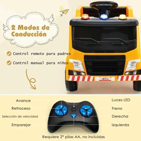 Carrinho de reciclagem de lixo elétrico 12V para crianças de 3 a 8 anos com luzes musicais com controle remoto 85 x 51 x 58 cm Amarelo