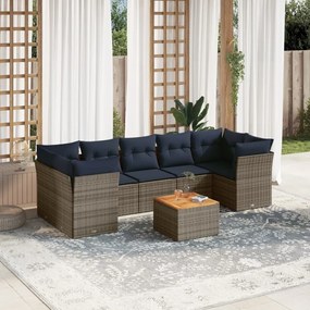 vidaXL 8 pcs conjunto sofás p/ jardim c/ almofadões vime PE cinzento