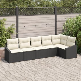 Conjunto de Jantar de Jardim de 6 Peças da com Almofadas Preto Vime PE