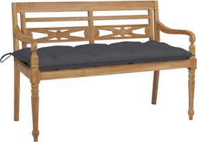 vidaXL Banco Batávia c/ almofadão antracite 120 cm teca maciça