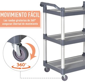 HOMCOM Carrinho de armazenamento multiuso 3 níveis carrinho de cozinha