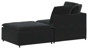 Sofá modular com pufes e almofadas veludo preto