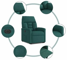 Poltrona reclinável elevatória elétrica tecido verde-escuro