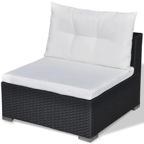 5 pcs conjunto lounge de jardim c/ almofadões vime PE preto