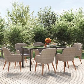 vidaXL 7 pcs conjunto de jantar para jardim com almofadões castanho