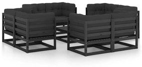 vidaXL 9 pcs conjunto lounge de jardim c/ almofadões pinho maciço